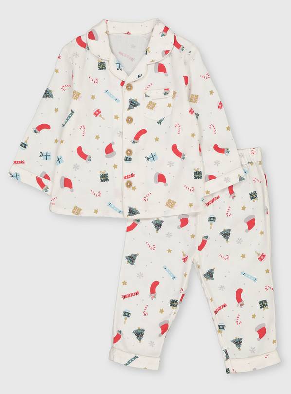 Buy White Christmas Print Pyjamas Newborn Sleepsuits and pyjamas